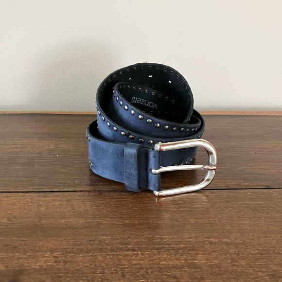 Vintage Accessories - Vintage Vanzetti Studded Blue Suede (Leather Coated) Belt - Made in Germany